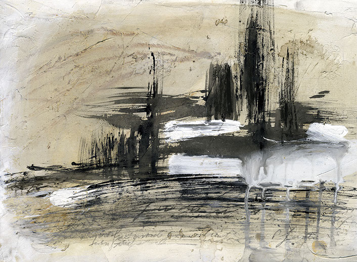 Atmosfera nera, Olio e tecnica mista su carta, cm 24x33, 2010
