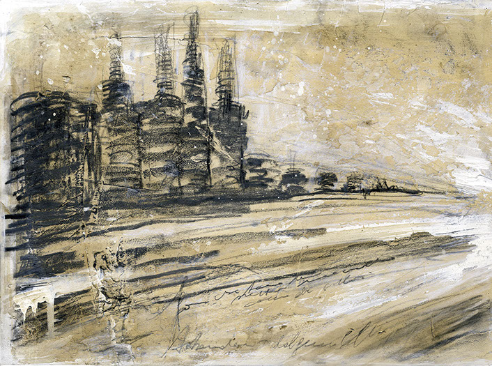 Atmosfere industriali 3, Grafite e olio su carta, cm 24x33, 2010