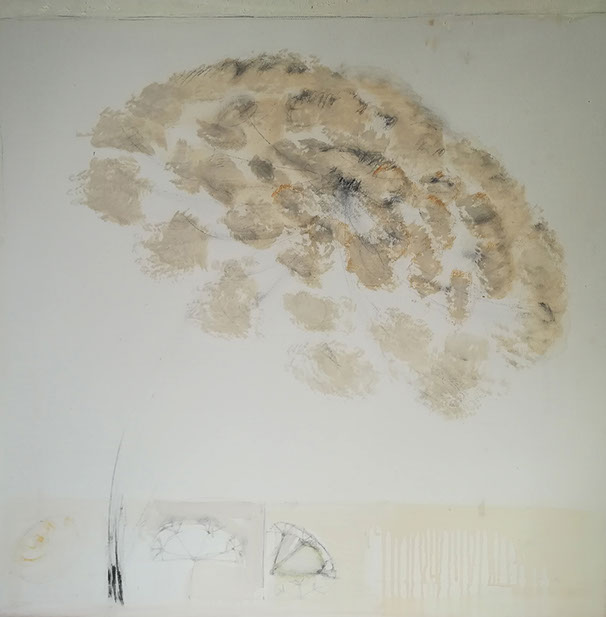 Diari, libro d’artista realizzato con imprimitura a caffè e tecnica mista su cartoncino, altezza cm 31, anno 2016